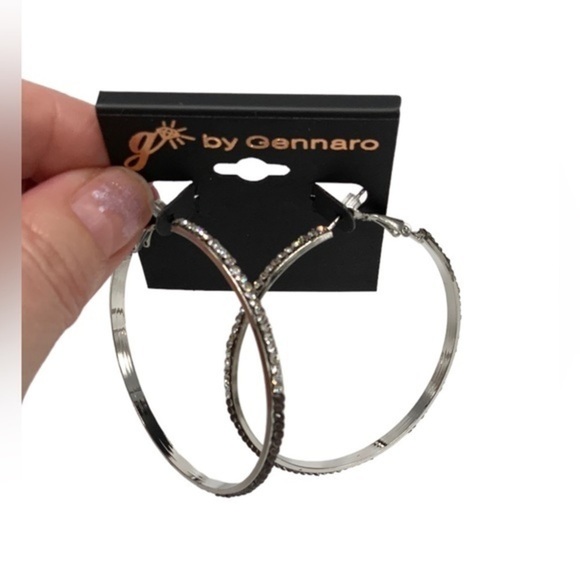 G by Gennaro white and black bling 2” hoops NWT - Picture 2 of 5
